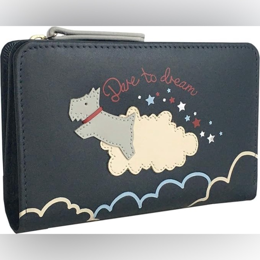 NWT Radley Dare to Dream Medium Bifold Leather Purse in Navy